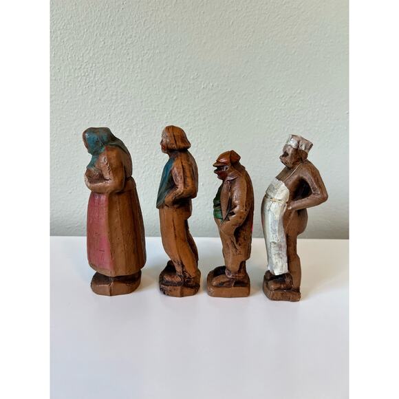 Vintage ANRI or SYROCO Style Hand Carved Wooden Figurine Folk Art Lot of 4 - Picture 2 of 8